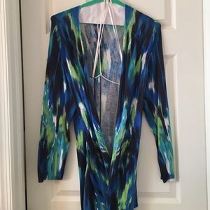 Chico's Sweater in multi Blues, Black, Lime.