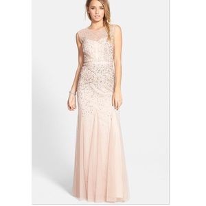 Adrianna Papell beaded sleeveless gown in pink