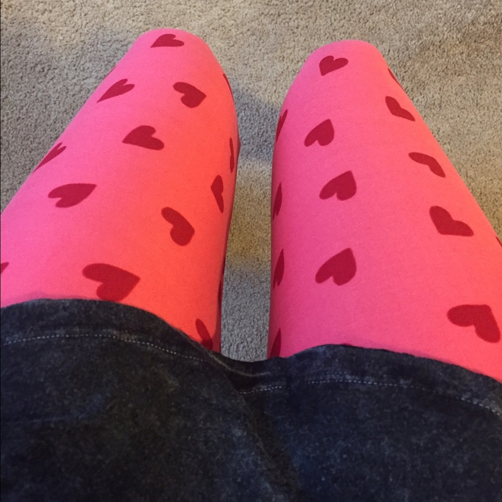 OS lularoe pink red hearts Valentine's leggings