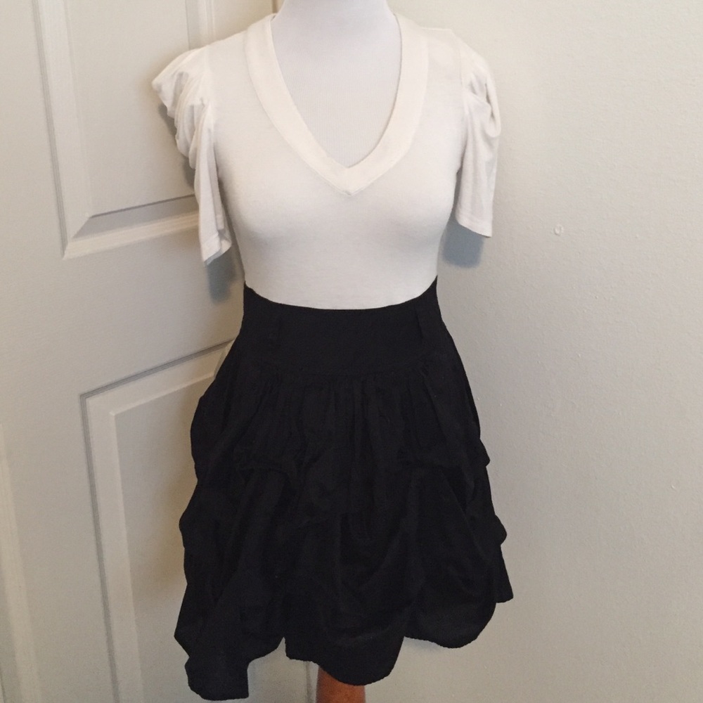 Black & white dress with ruched skirt