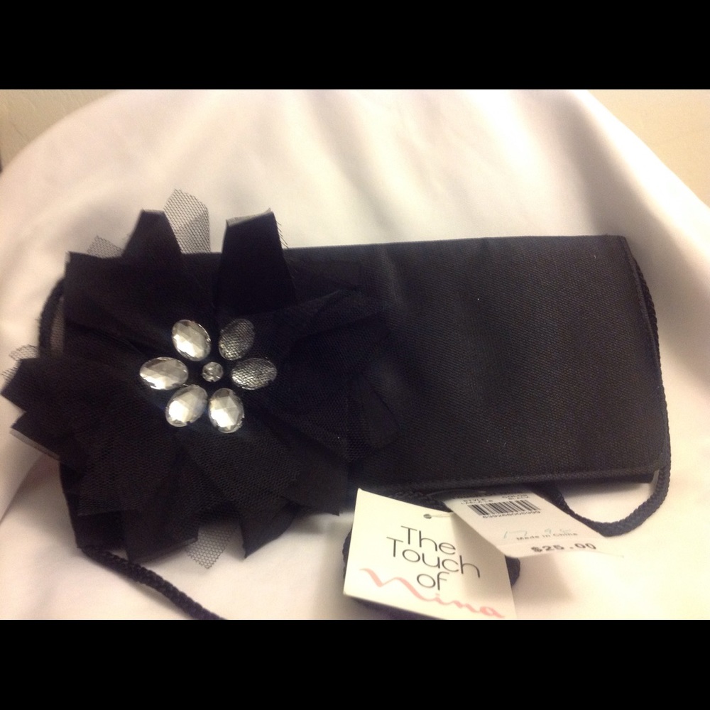 Small black satin/veil, hand/shoulder bag.