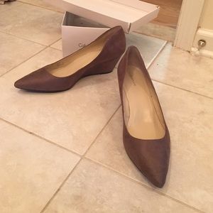 Last call.  Calvin Klein NW wedge dark tan heels