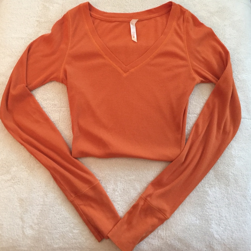 Lilu Ribbed Orange Long Sleeve Shirt