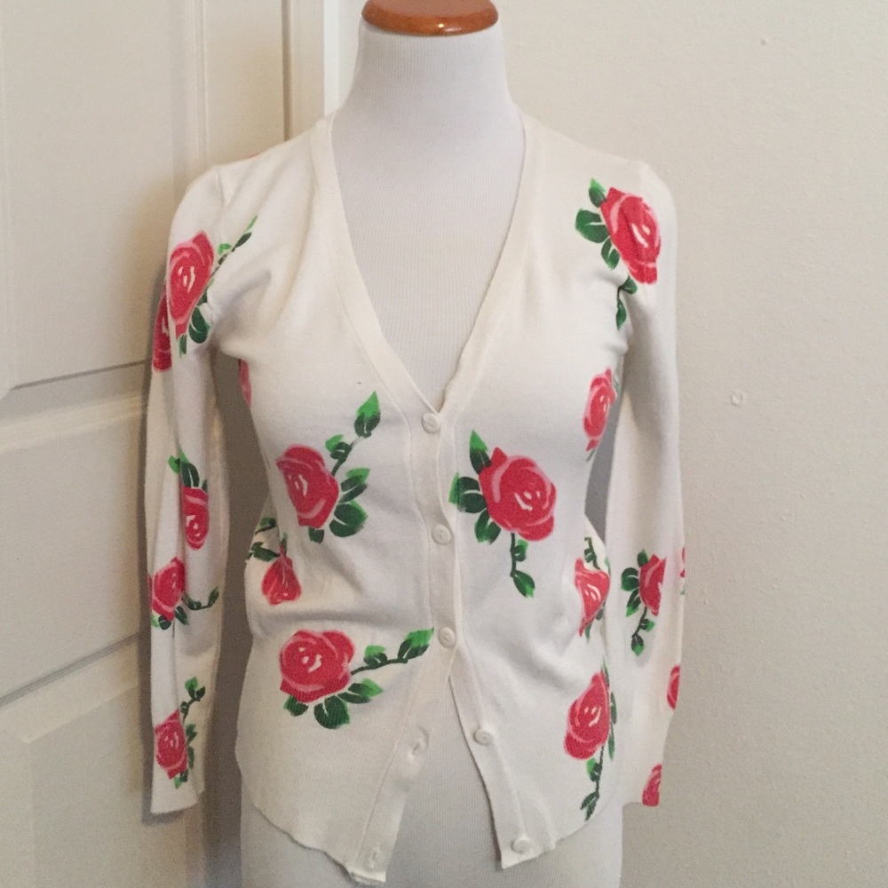 Rose print button down cardigan