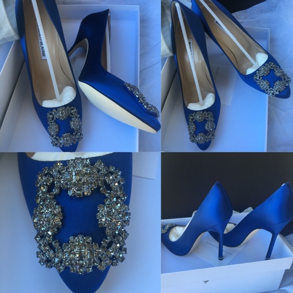 NIB Manolo Blahnik 115mm Hangisi Satin Pumps, Blue - Picture 2 of 8
