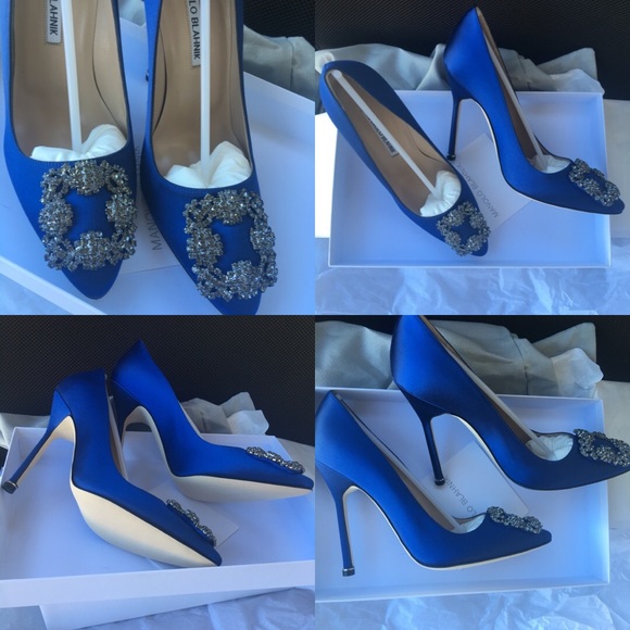 NIB Manolo Blahnik 115mm Hangisi Satin Pumps, Blue - Picture 3 of 8