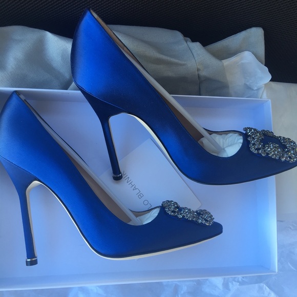 NIB Manolo Blahnik 115mm Hangisi Satin Pumps, Blue - Picture 4 of 8