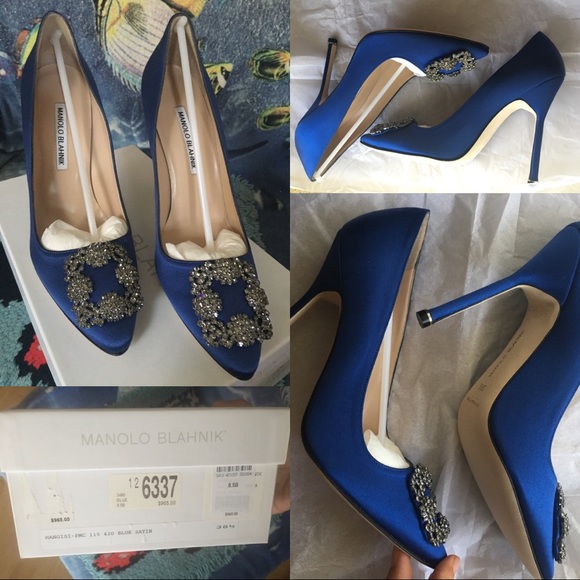 NIB Manolo Blahnik 115mm Hangisi Satin Pumps, Blue - Picture 7 of 8