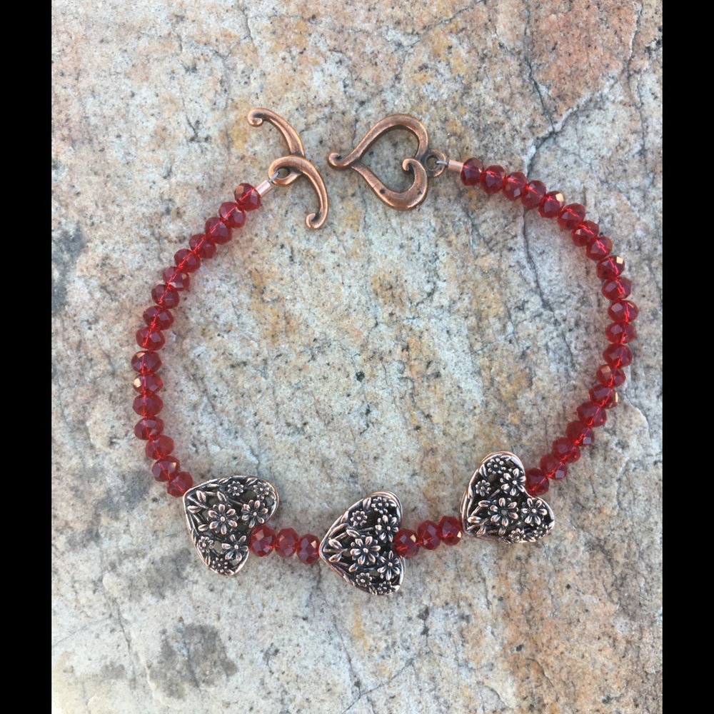 **SOLD**  Red and Copper Heart Bracelet❤