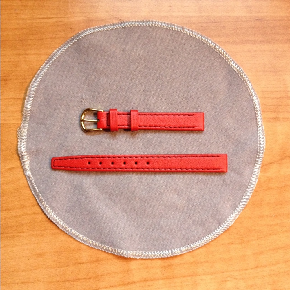 Red stitched calfskin watch strap made in Germany