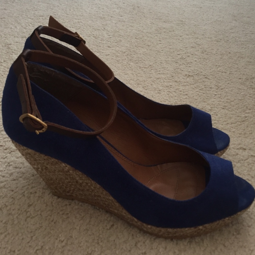 Cobalt Blue Zara Ankle Strap Wedge Heels