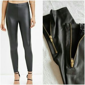 F21 Fux Leather Leggings with back zipper detail