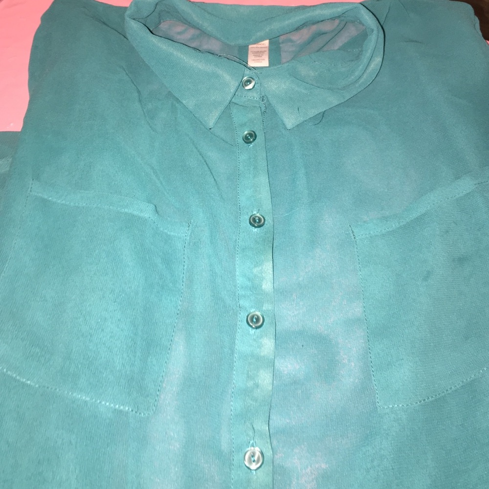 Coral and bluish greenish flowy long sleeves