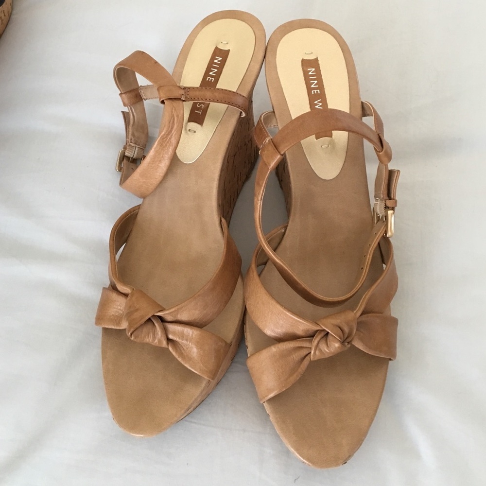 Tan Nine West wedges. Size 9.