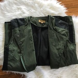 Green Vest with Zipper and Faux Leather Patches