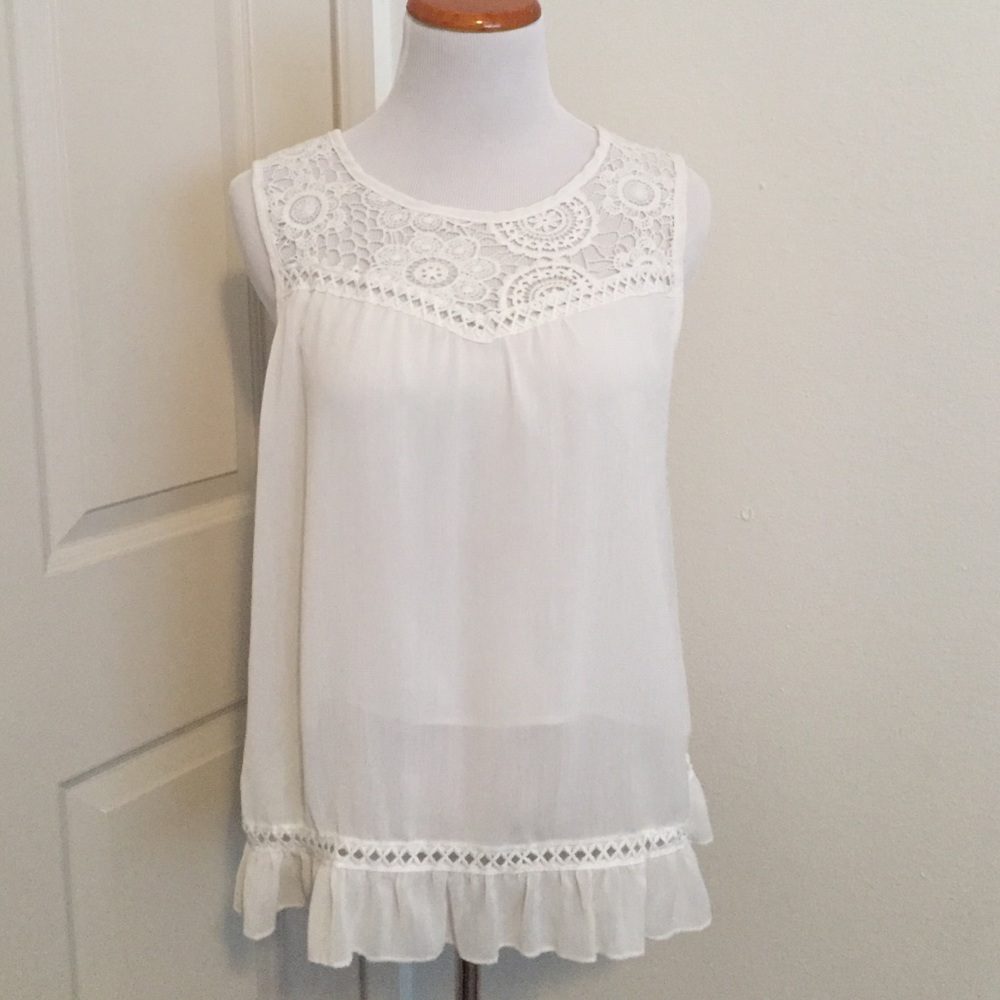 Crochet detail sheer sleeveless blouse
