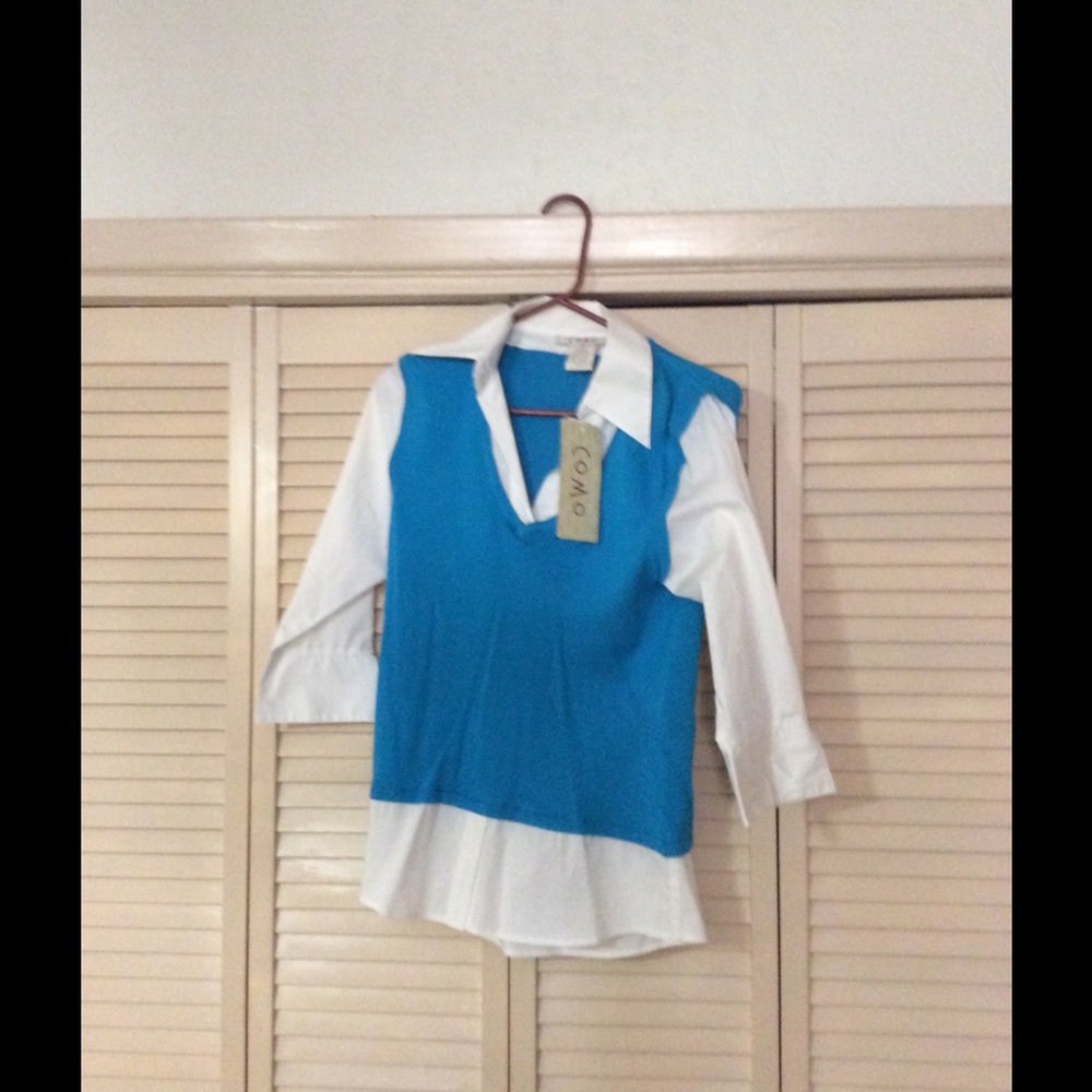 NWT White collared shirt with vest