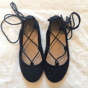 Zara Girls Navy Blue Ballet Flats Ankle Lace Up