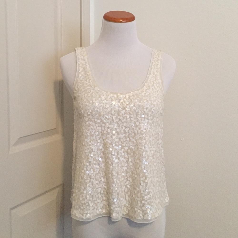 Express white & cream sequin tank