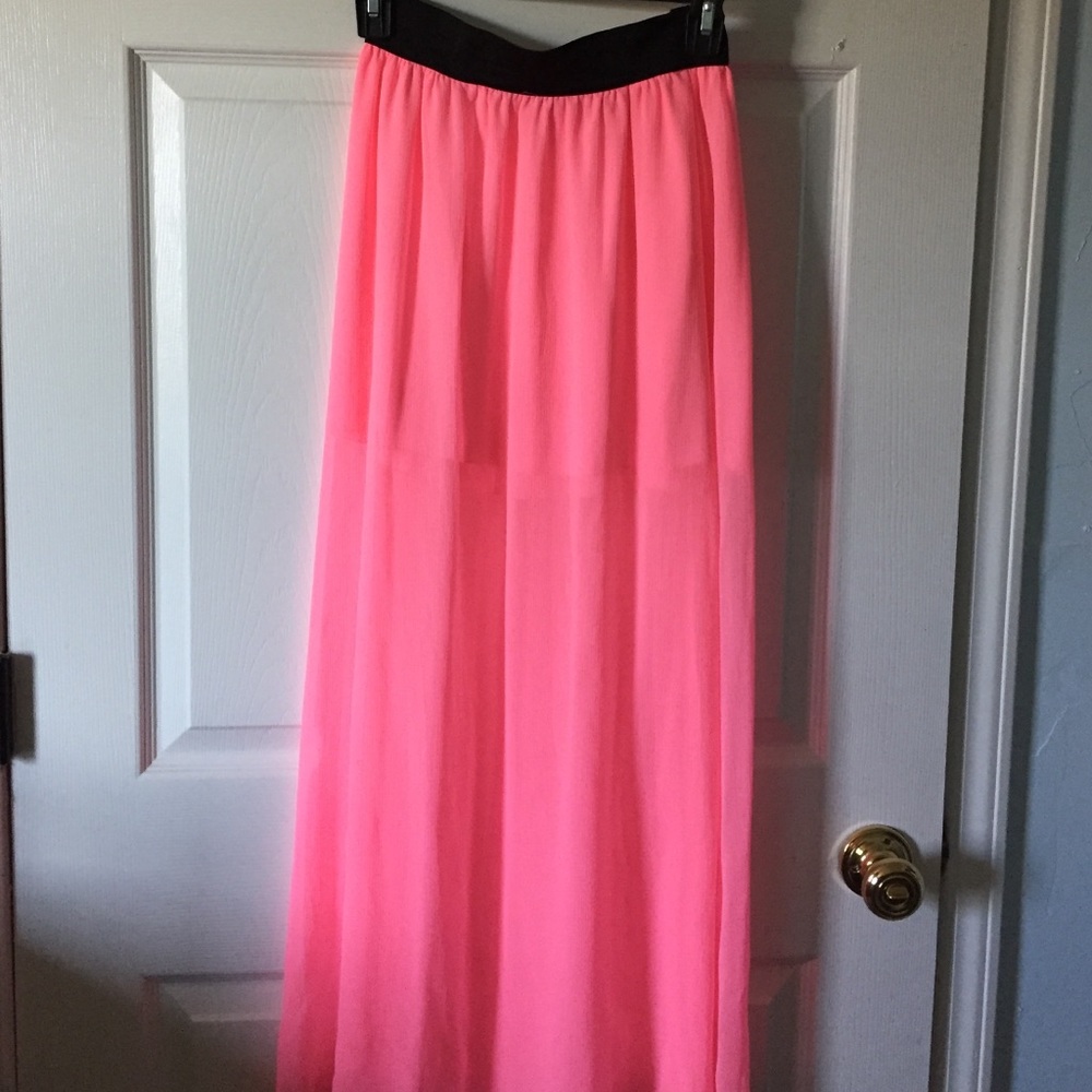 Juniors Pink Sheer Maxi Skirt Woven Double Layer