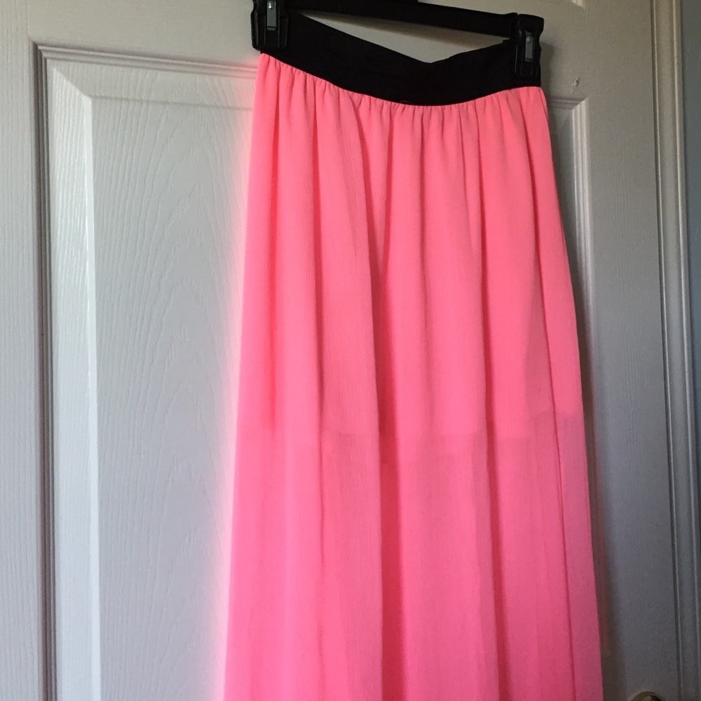 Juniors Pink Sheer Maxi Skirt Woven Double Layer - Picture 3 of 3