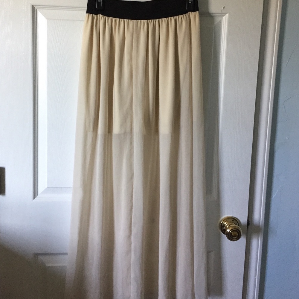 Juniors Nude Sheer Maxi Skirt Woven Double Layer