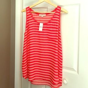 LOFT Striped Long Tunic Tank (Coral) Large NWT