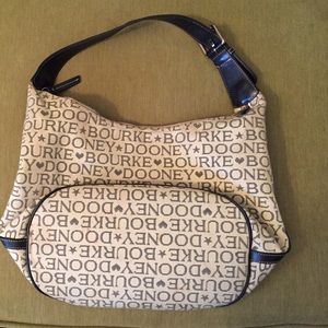 DOONEY & BOURKE HOBO ZIPPERED CANVAS & LEATHER