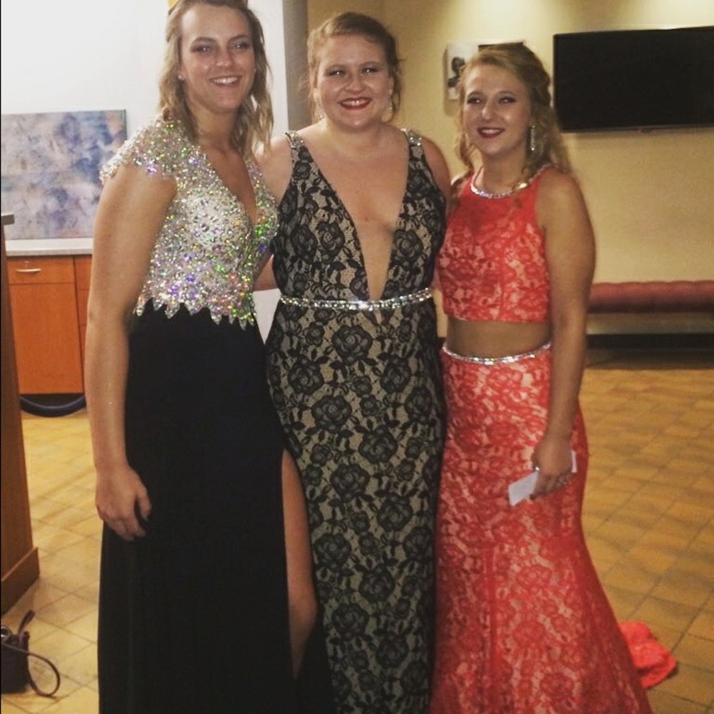 Red two piece prom dress