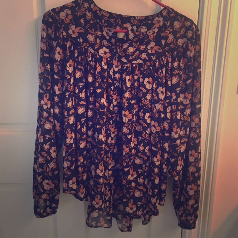 LOFT sheer peasant blouse size small.
