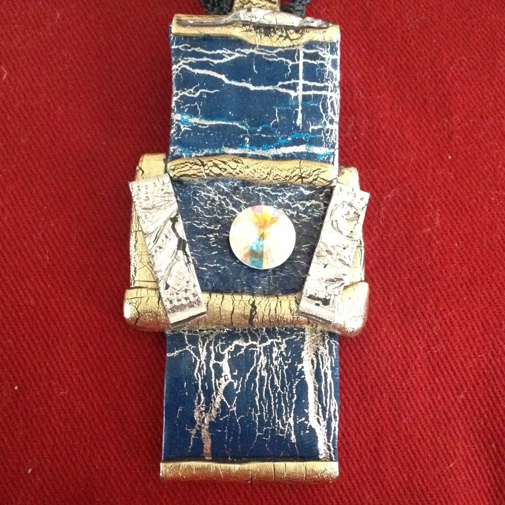Pendant Necklace Blue Silver Gold Swarovski