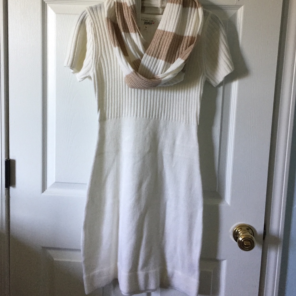 White Sweater Dress with Scarf