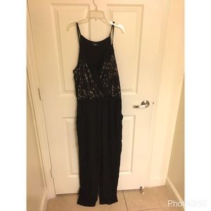 Sexy jumpsuit black with beige and lace