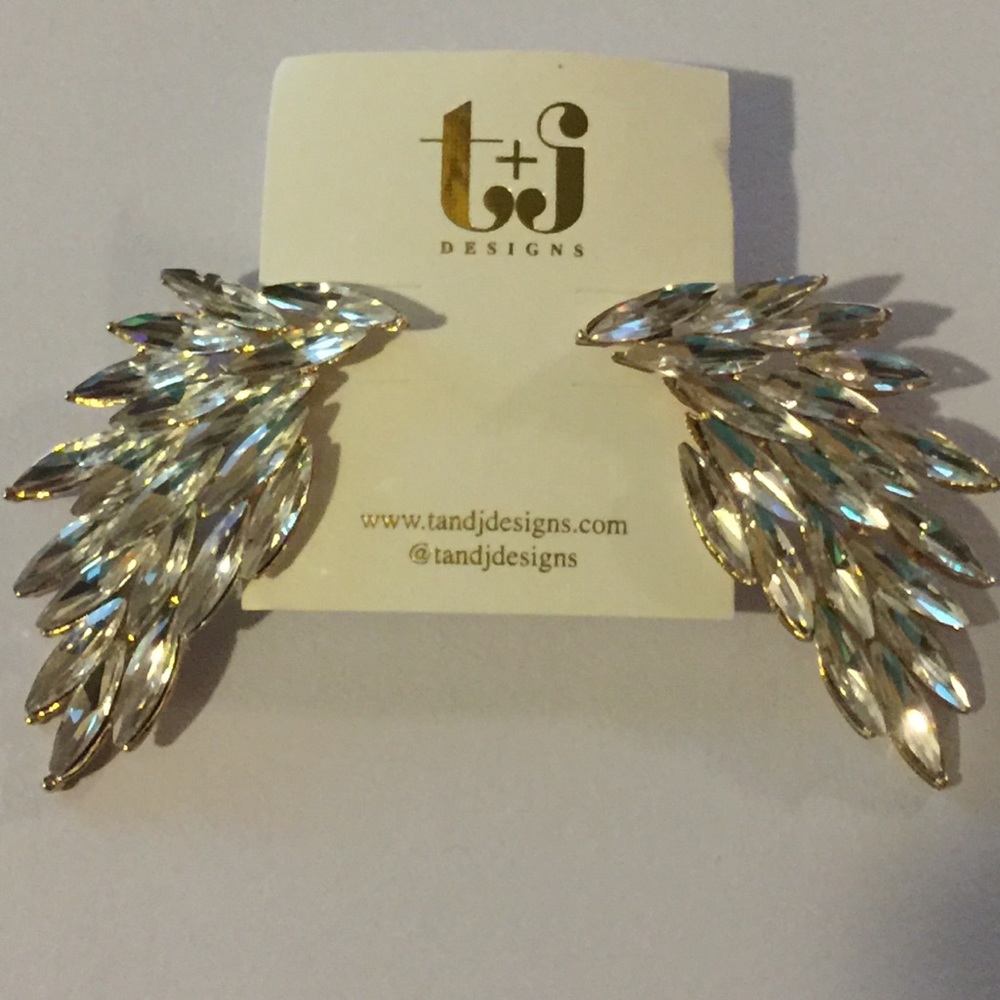 Chrystal wings feather earrings