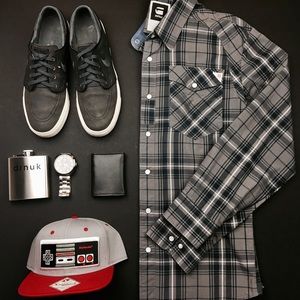 G-Star Shirts - G-STAR RAW Grey and Blue Plaid Button Down G-Star Shirts - G-STAR RAW Grey and Blue Plaid Button Down