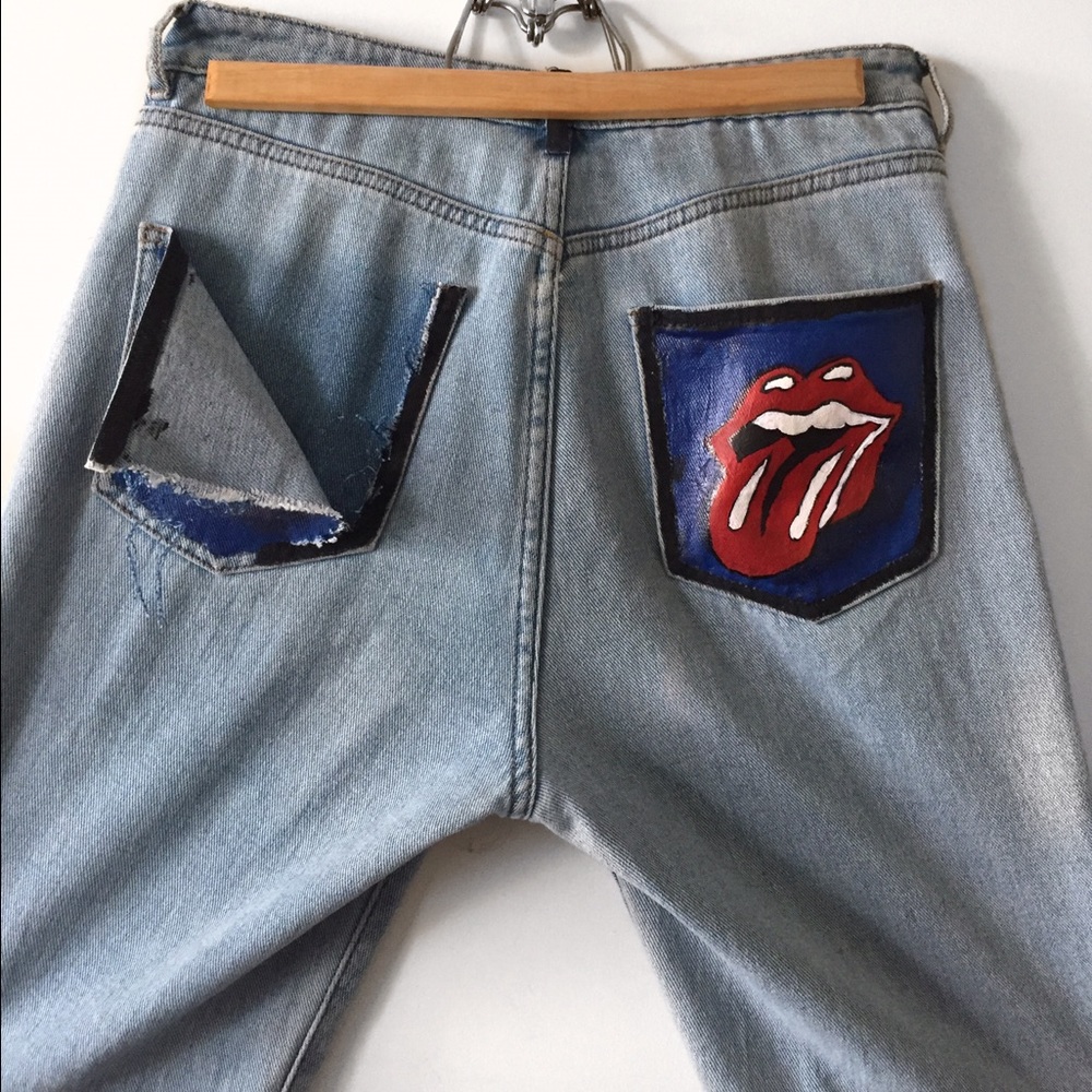 HANDPAINTED THE ROLLING $TONES DENIM JEANS