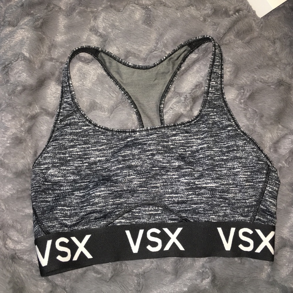 gray speckled VSX sports bra