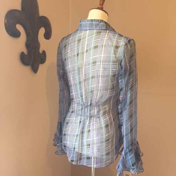 CAbi Penelope Blue Plaid Sheer Top - Picture 2 of 3