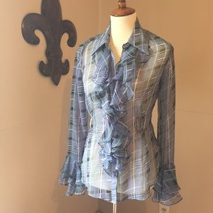 CAbi Penelope Blue Plaid Sheer Top