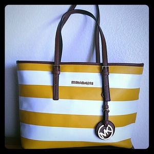 MK Large Jet Set travel Striped Tote