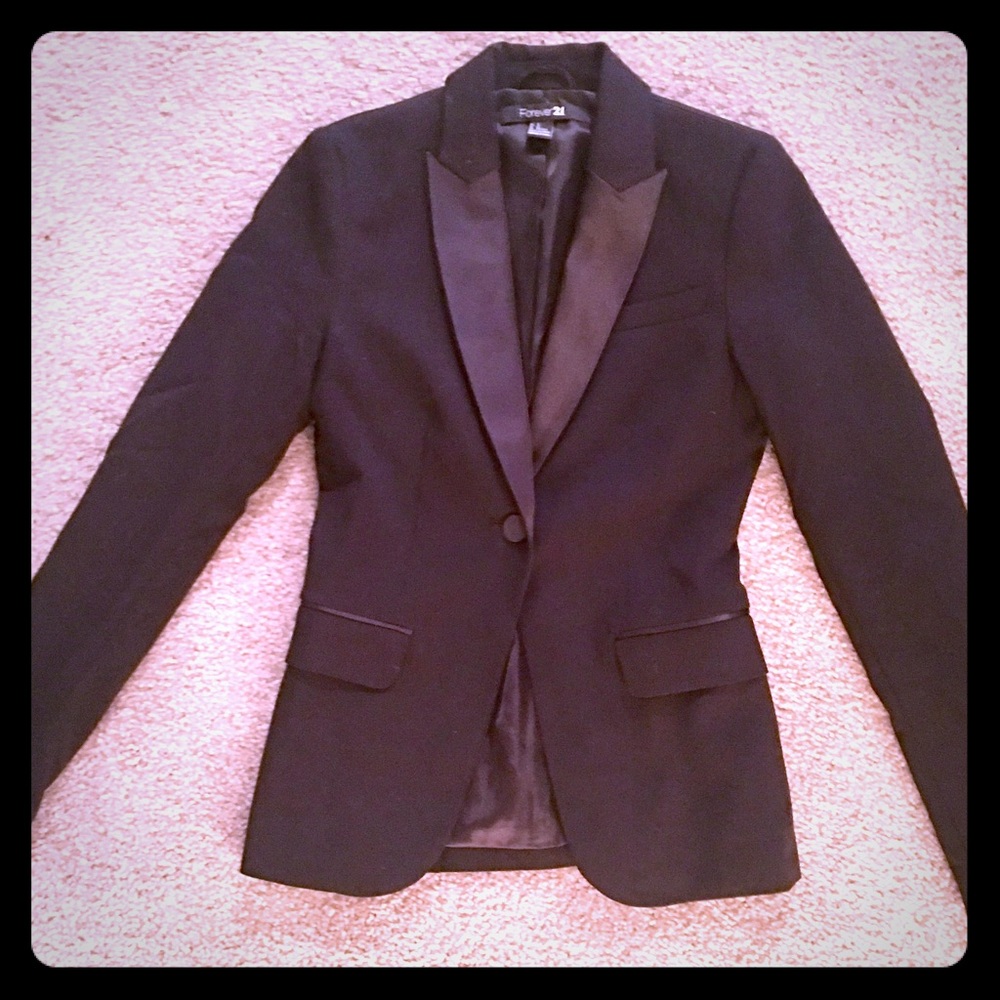 Size 2 blazer with satin lapels. From Forever 21