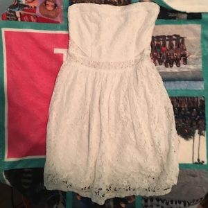 Strapless white floral dress