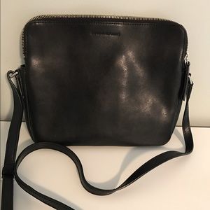 Black leather cross body purse