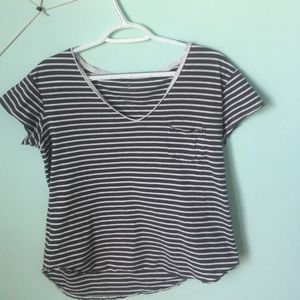 grey and white striped v neck loose tee