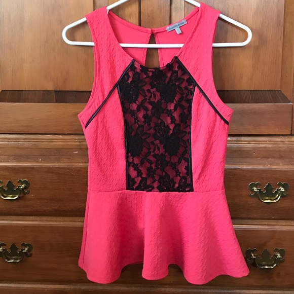 Charlotte Russe Tops - Coral peplum top with lace