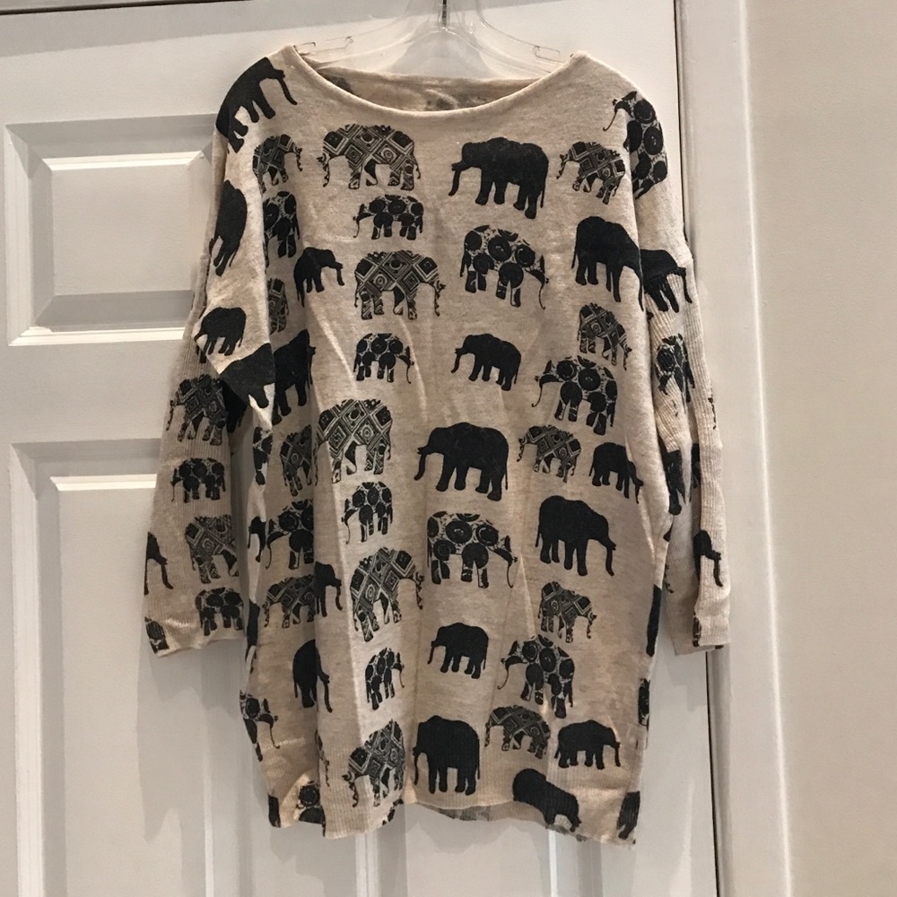Cotton Tunic Style Sweater with Elephant Print