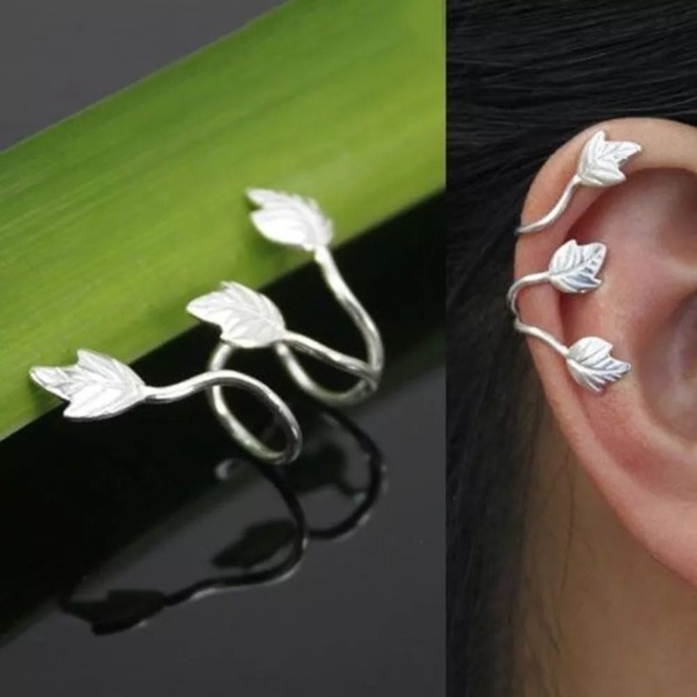 Silver Earring Leaf Ear Cuff