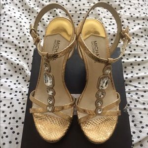 Michael | Michael Kors Gold/Rafia Disco Wedges.
