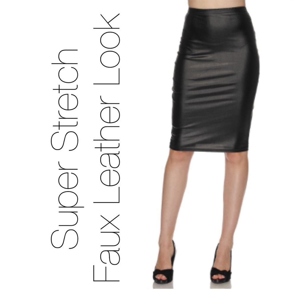 Sleek Faux Leather Pull Up Skirt