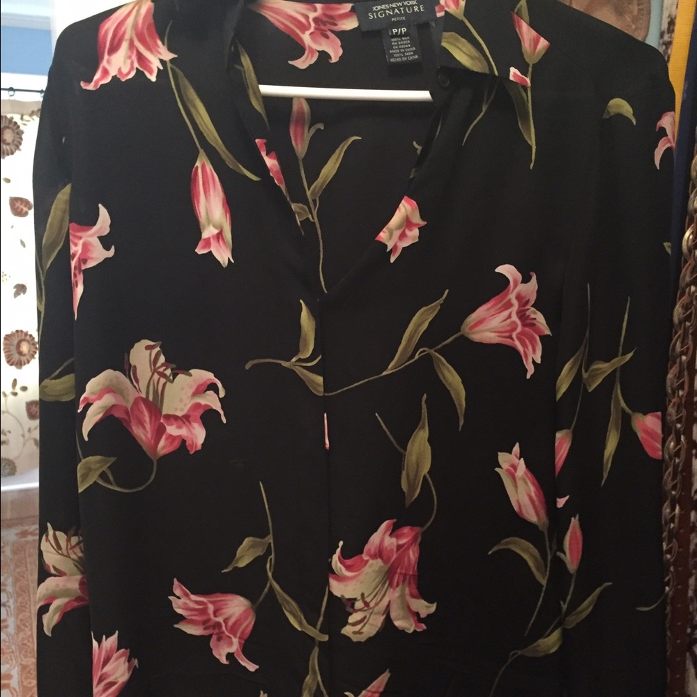 Jones New York silk black floral blouse [NOT FOR SALE]